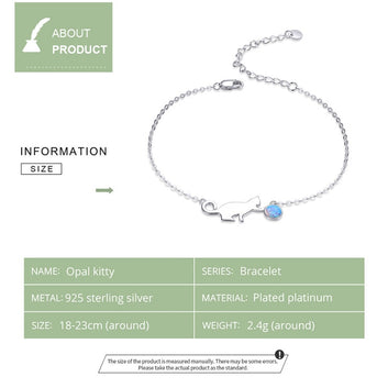 Pulsera de eslabones de ópalo con forma de gatito en plata de ley 925