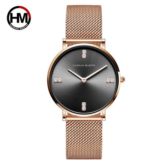 Reloj para mujer con movimiento de cuarzo y malla de acero inoxidable estilo oro rosa