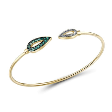 9K 375 Yellow Gold Shiny White Sapphire Emerald Bangle Bracelet Engagement Anniversary Fine Jewelry