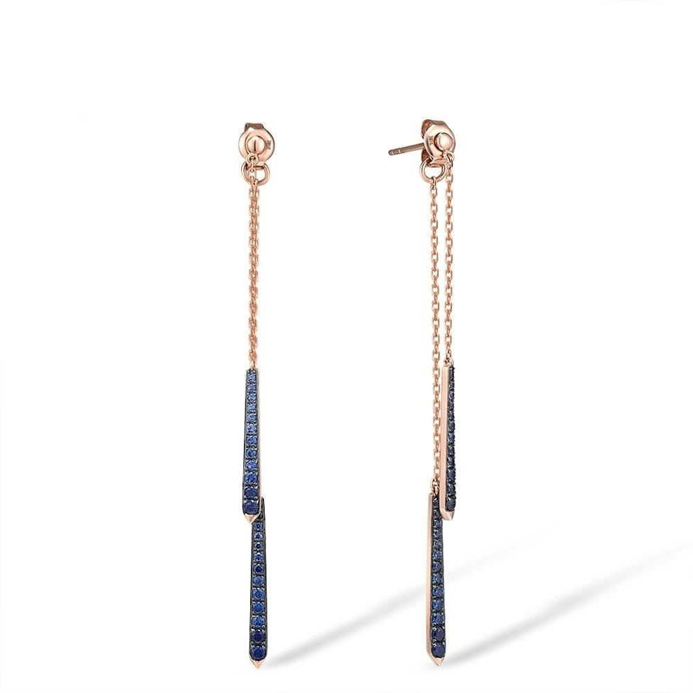 9K 375 Rose Gold Shiny lab Created Sapphire Dangling Earrings