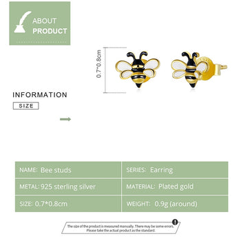 925 Sterling Silver Little Bee Stud Earrings