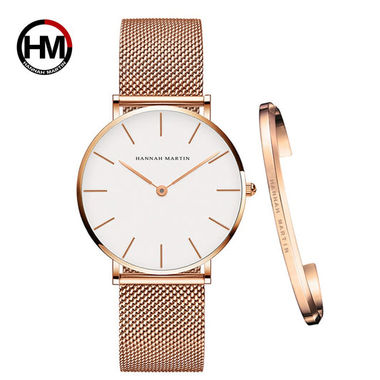 Ladies Waterproof Rose Gold Simple Stainless Steel Watch