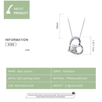 925 Sterling Silver Best Sisters Forever Friend Heart Necklace
