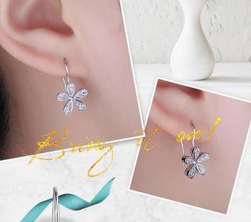 Cubic Zirconia Daisy Flower 925 Sterling Silver Drop Earrings