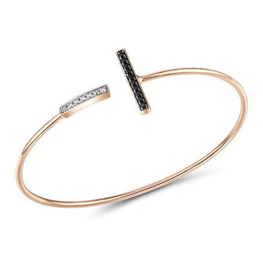 9K 375 Rose Gold Shiny Genuine Black Sapphire White Sapphire Bangle Bracelet