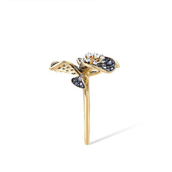 9K 375 Yellow Gold Sapphire White Topaz Flower Ring