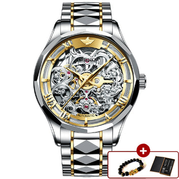 Luxury Men Automatic Mechanical Watch Skeleton Tungsten Steel Waterproof Sapphire Glass Fashion Wrist Watches