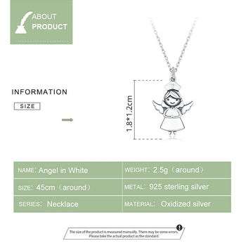 925 Sterling Silver White Enamel Guardian Angel Necklace