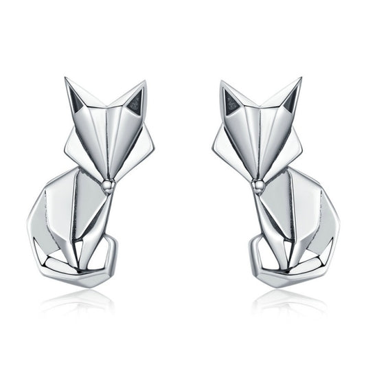 925 Sterling Silver Fashion Folding Fox Stud Earrings