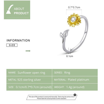 925 Sterling Silver Sunflower Ring