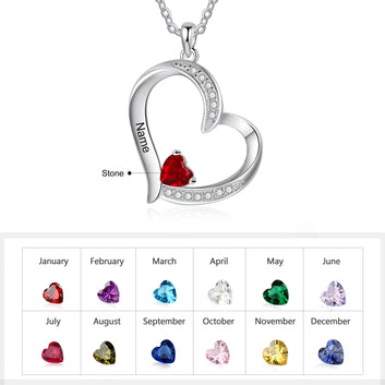Personalized 1-6 Name Engraving Heart Pendant Classic Custom DIY Birthstone Necklace