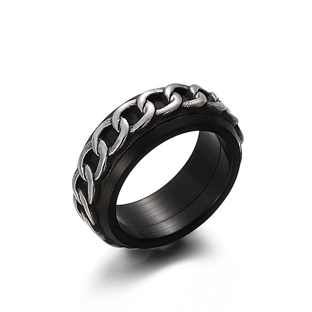 Men Rock Link Chain Charm Black Stainless Steel Punk Ring
