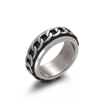 Men Rock Link Chain Charm Black Stainless Steel Punk Ring