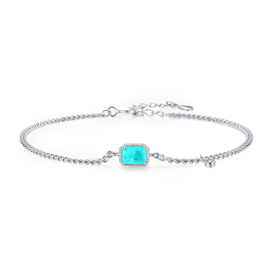 Pure 925 Sterling Silver Elegant Rectangle Tourmaline Paraiba Bracelet