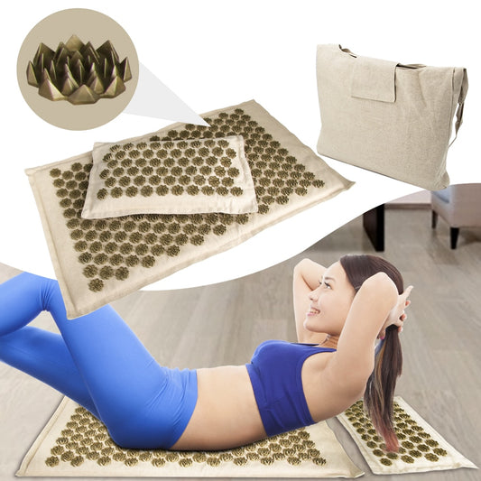 Esterilla de masaje de acupresión de lino, juego de acupuntura, cojín y almohada con trigo sarraceno para aliviar el estrés, dolor de espalda y cuerpo.