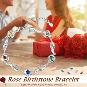 Personalized Rose Flower1-5 Name Engraving Customized Inlaid Birthstone Bracelet