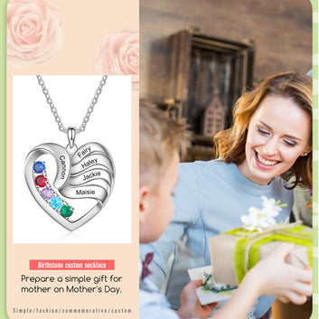 Personalized Heart Necklace with 2-5 Names Customized Birthstone Fashion Jewelry