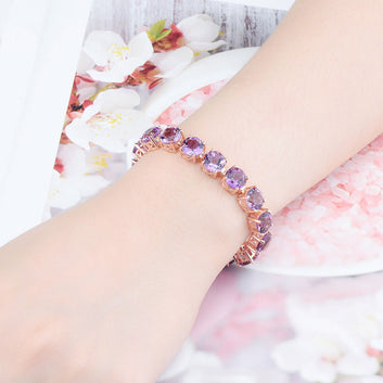 Pulsera de amatista natural de plata de ley maciza bañada en oro rosa
