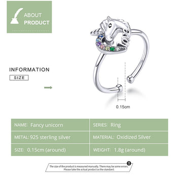 925 Sterling Silver Fantesy Colorful Licorne Ring