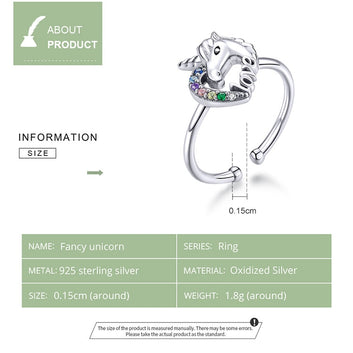 925 Sterling Silver Fantesy Colorful Licorne Ring