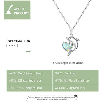 925 Sterling Silver Dolphin with Heart Necklace