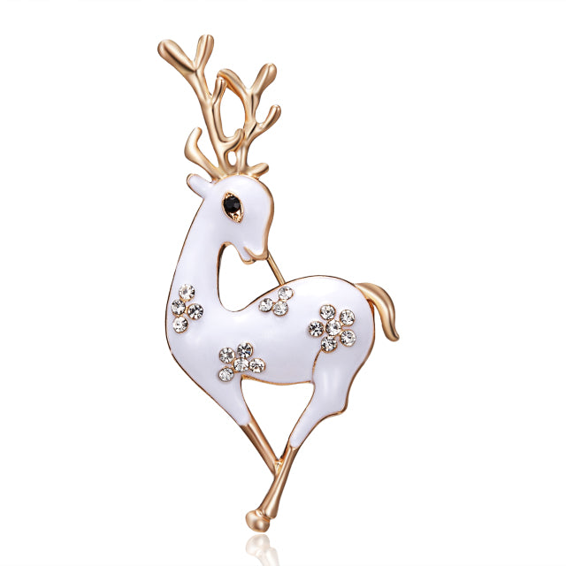 2 Colors Available Rhinestone Deer Brooches Christmas Reindeer Enamel Pins