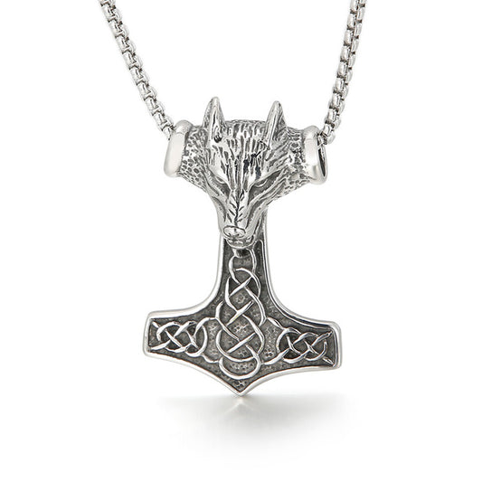 Collar con colgante vikingo punk vintage de acero inoxidable con diseño de lobo adolescente ennegrecido