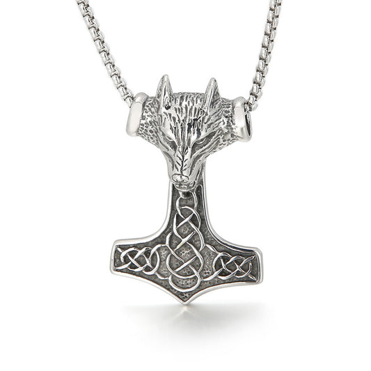 Wolf Teens Blacken Animal Stainless Steel Vintage Viking Punk Pendant Necklace