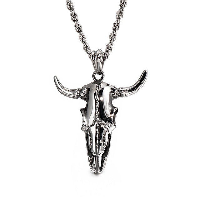 Bull Fighting Cattle Buffalo Skull Stainless Steel Necklace