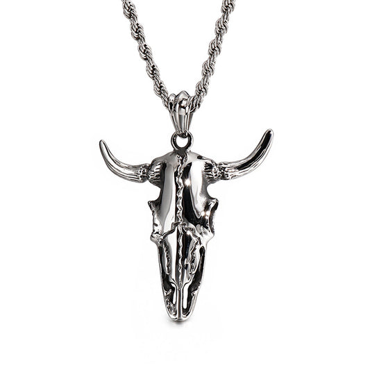 Collar de acero inoxidable con calavera de búfalo y toro