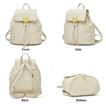 Lady Fashion Casual Simple Soft Leather Bucket Backpack