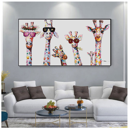 Art Pictures for Children Room Nordic Home Decor Wall Art Decor Canvas Painting Cute Cartoon Giraffes Poster Print Canvas