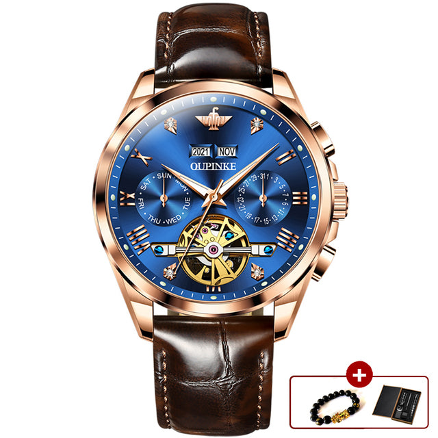Luxury Automatic Watch for men Mechanical Leather Sapphire Crystal Waterproof Fashion Wristwatch