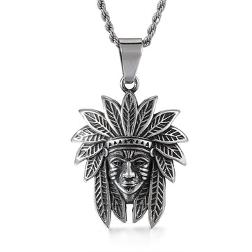 Retro Indian Face Black Stainless Steel Necklace