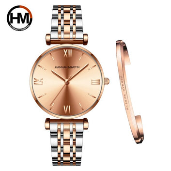Simple Fashion Rose Gold Elegent Quartz Wristwatch Simple Round Dial Bracelet Watch