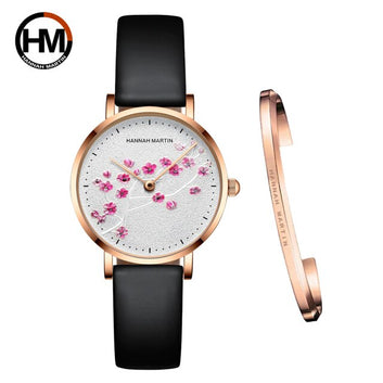Relojes de pulsera de cuero genuino con reloj de pulsera para mujer