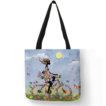 Bolsa de compras reutilizable de lino con estampado de Wishing Girl