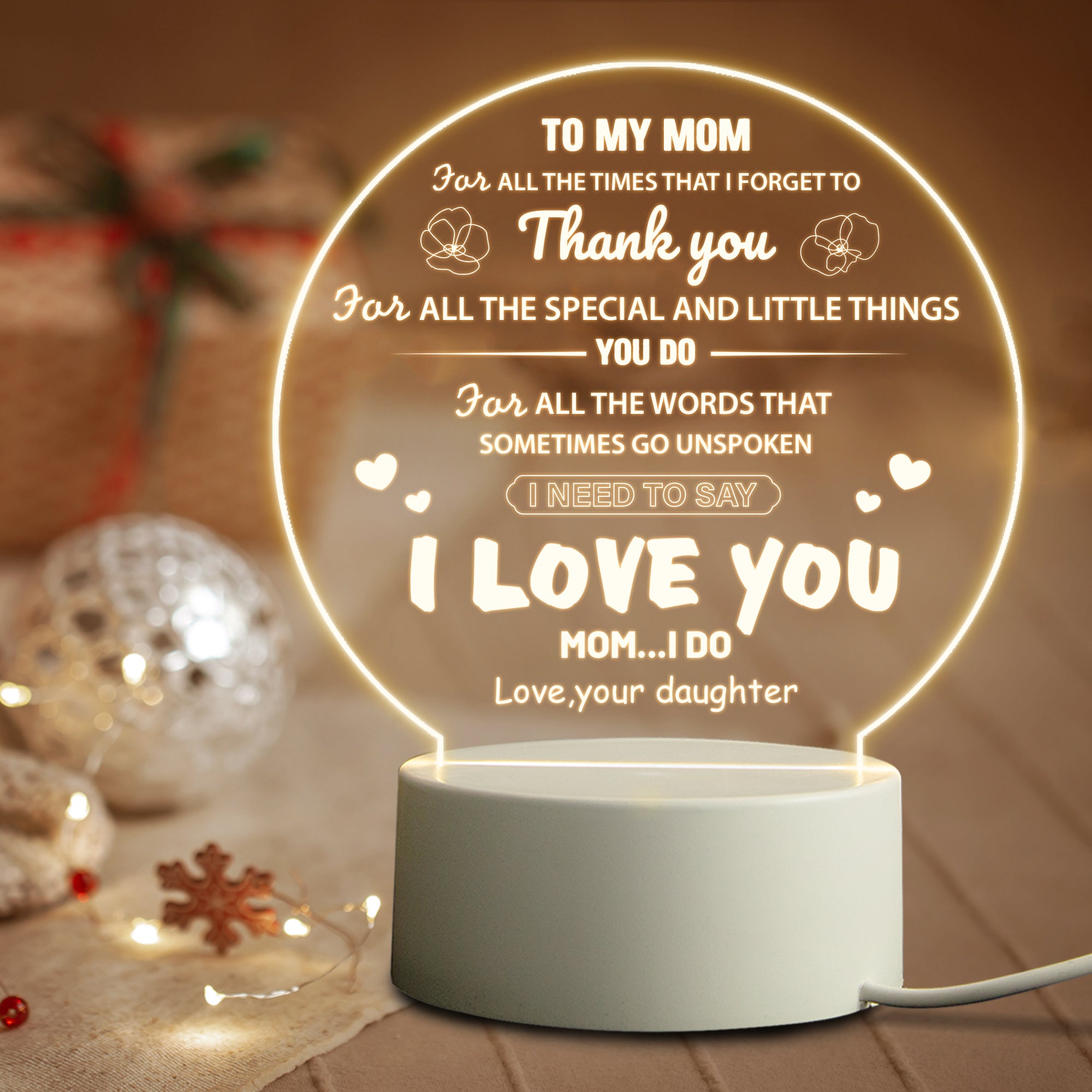 Mom Gifts Engraved 3D Warm Night Light Acrylic USB Night Lamp Gift