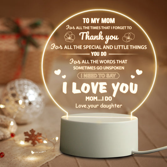 Lámpara de noche 3D cálida acrílica USB, regalo para mamá
