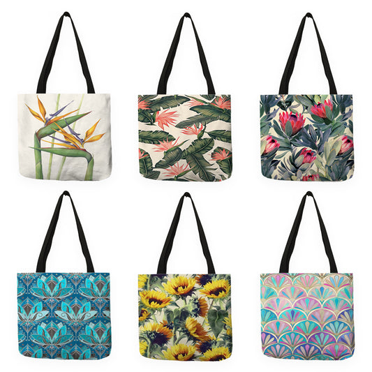 Bolso de hombro para compras de gran capacidad con estampado de plantas y flores hermosas
