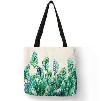Bolso de hombro para compras de gran capacidad con estampado de plantas y flores hermosas