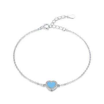 Real 925 Sterling Silver Heart Shape Turquoise Love Adjustable Bracelet