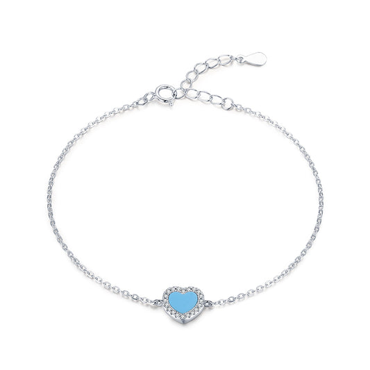 Pulsera ajustable de plata de ley 925 con forma de corazón y turquesa