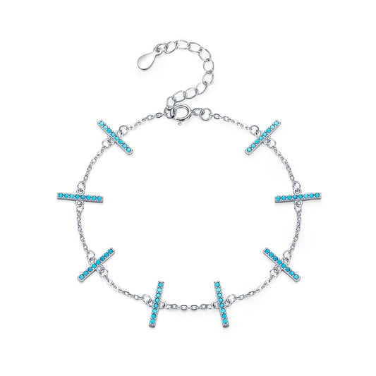 Pulsera sencilla de turquesa natural en plata de ley 925