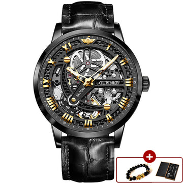 Luxury Brand Automatic Watch for Men Mechanical Leather Strap Sapphire Skeleton Wrist Watches