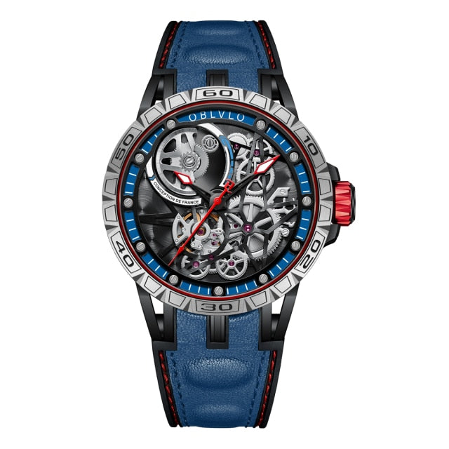 New Designer Sport Watch For Men Blue Skeleton Dial Steel Automatic Self-Wind Watches Rubber Strap Relogio Masculino LM