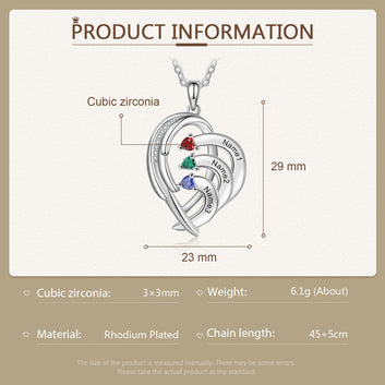 Personalized Engraved Name Necklace with 2-4 Inlaid Birthstone Romantic Heart Pendant