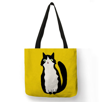 Black Cat Print Animal Art Painting Shopping Shoulder Bag
