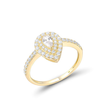 9K 375 Yellow Gold Ring Sparkling Pear White Cubic Zirconia Ring