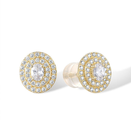 9K 375 Yellow Gold Sparkling White Cubic Zirconia Stud Earrings Wedding Jewelry